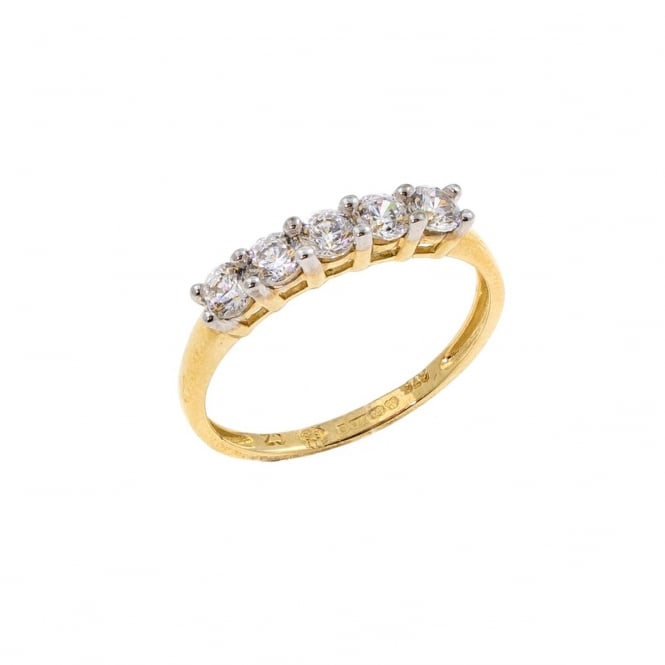 Eternity 9ct Gold Cubic Zirconia 5 Stone Ring Size K