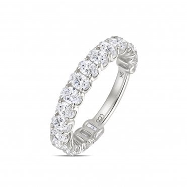 9ct White Gold Oval Cut 3/4 Eternity Lab Diamond Ring 1.9 Carats