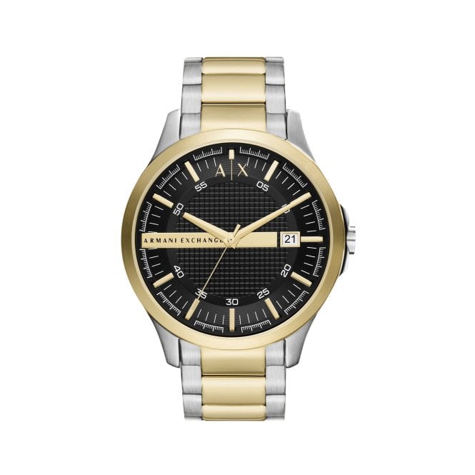 Armani Exchange Mens HAMPTON Black Date Dial Two Colour Bracelet Watch AX2453