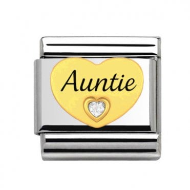 Auntie Pink Stone Gold Silver Charm