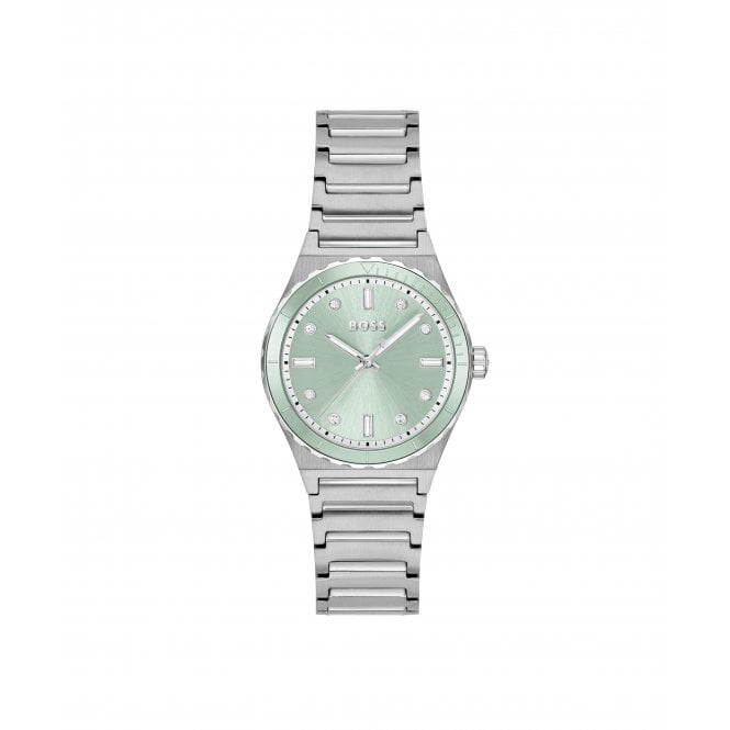 Boss Ladies CANDOR SPORT Round Green Dial Stainless Steel Bracelet Watch 1502787