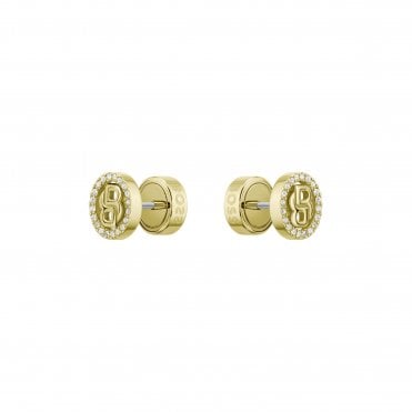 Ladies DOUBLE B DEVINE Stone Set Round Gold Plated Stud Earrings 1580826
