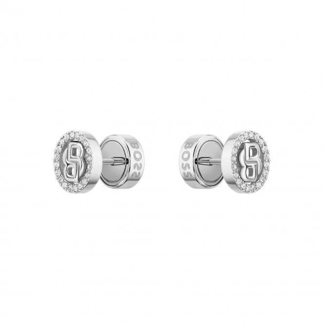 Boss Ladies DOUBLE B DEVINE Stone Set Round Stainless Steel Stud Earrings 1580849