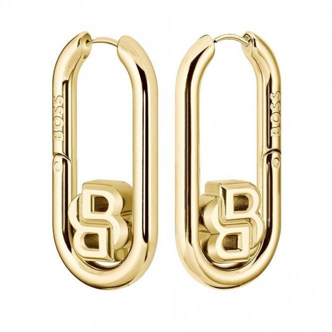 Boss Ladies DOUBLE B Gold Plated Drop Earrings 1580629