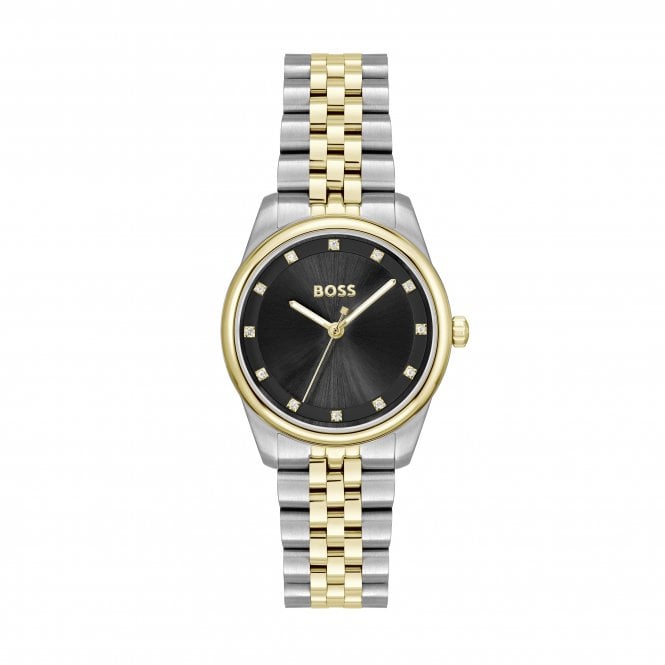 Boss Ladies GRACEFUL PRECIOUS Round Black Dial 2 Colour Bracelet Watch 1502811