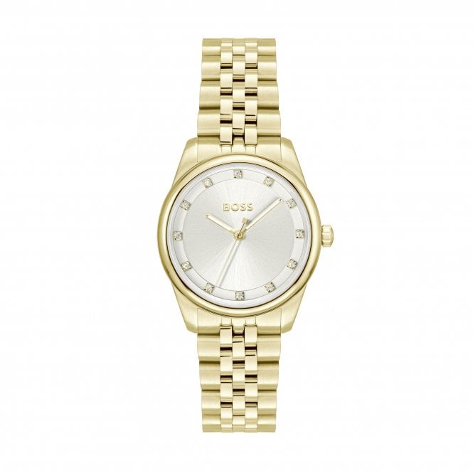 Boss Ladies GRACEFUL PRECIOUS Round Silver Dial Gold Plated Bracelet Watch 1502810