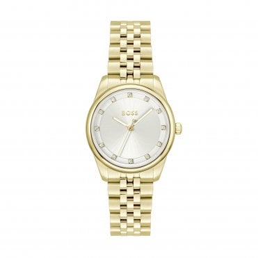 Ladies GRACEFUL PRECIOUS Round Silver Dial Gold Plated Bracelet Watch 1502810