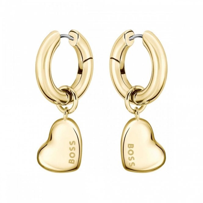 Boss Ladies HONEY LOVE Gold Plated Hoop With Drop Heart Earrings 1580641
