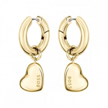 Ladies HONEY LOVE Gold Plated Hoop With Drop Heart Earrings 1580641
