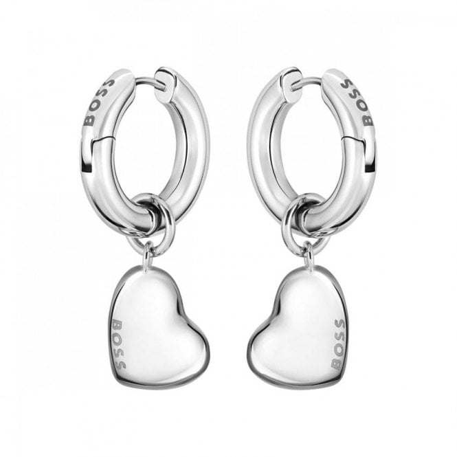Boss Ladies HONEY LOVE Stainless Steel Hoops With Drop Heart Earrings 1580640