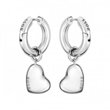 Ladies HONEY LOVE Stainless Steel Hoops With Drop Heart Earrings 1580640