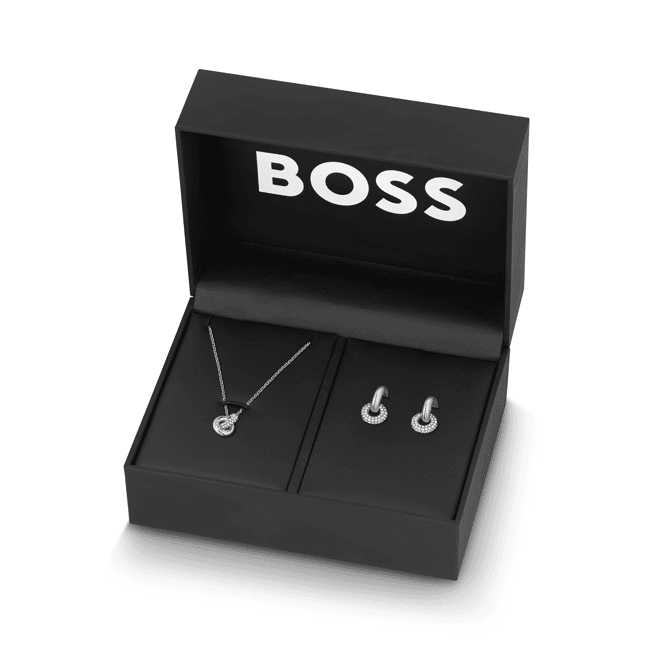 Boss Ladies LIVE PRECIOUS Stainless Steel Stone Set Necklace & Earrings Set 1570198