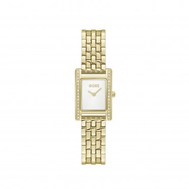 Ladies LUCY PRECIOUS Rectangle White Dial Stone Set Bezzel Gold Plated Bracelet Watch 1502815