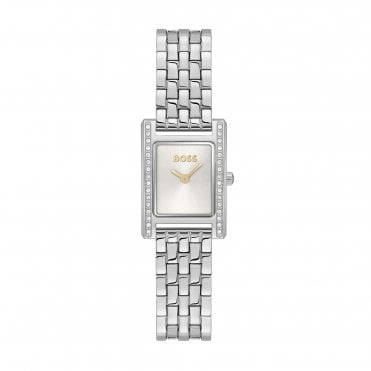 Ladies LUCY PRECIOUS Rectangular Silver Dial Stone Set Bezzel Stainless Steel Bracelet Watch 1502816
