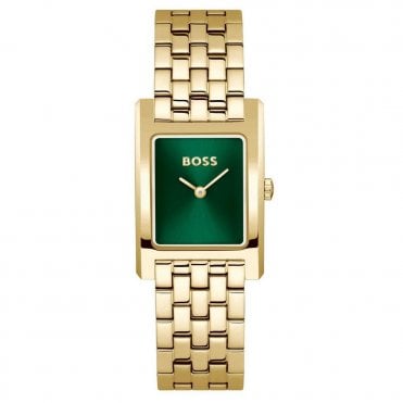 Ladies LUCY Rectange Green Dial Gold Plated Bracelet Watch 1502785