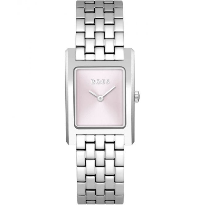 Boss Ladies LUCY Rectangular Pink Dial Stainless Steel Bracelet Watch 1502745