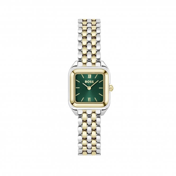 Boss Ladies MAE PETITE Square Green Dial 2 Colour Bracelet Watch 1502822