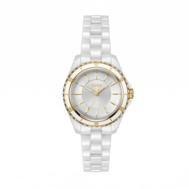 Ladies SAGE AQUA Round White Dial White Ceramic Bracelet Watch 1502850