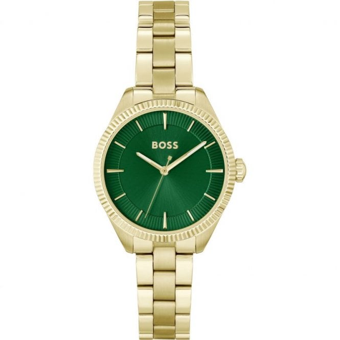 Boss Ladies SAGE Round Green Dial Gold Plated Bracelet Watch 1502729
