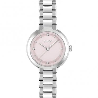 Ladies SENA Round Pink Dial Stainless Steel Bracelet Watch 1502757