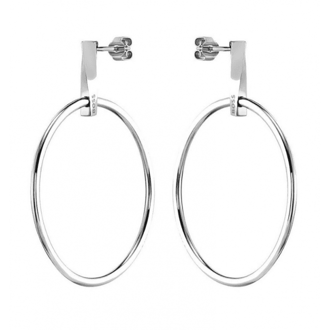 Boss Ladies Signature Silver Hoop Earrings 1580285