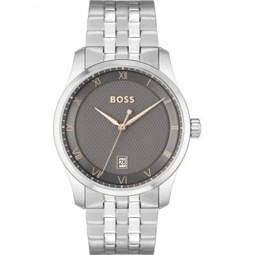 Men PRINCIPLE Round Grey Date Dial Stainless Steel Bracelet Watch 1514116