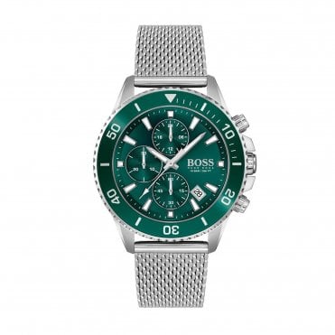 Mens Admiral Athleisure Round Green Dial Stainless Steel Mesh Bracelet Watch 1513905