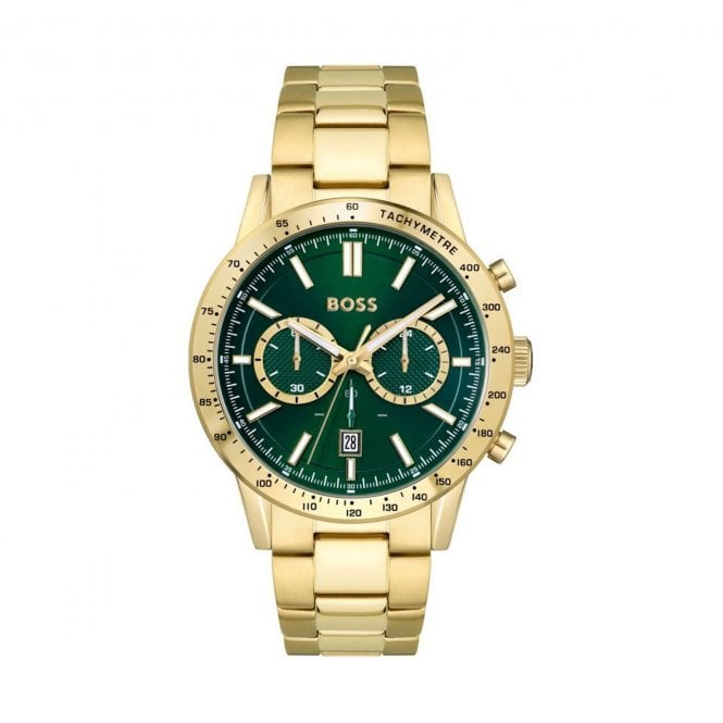 Boss Mens Allure Green Dial Gold Plated Bracelet Watch 1513923