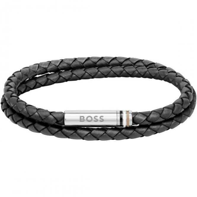 Boss Mens ARES Black Double Wrap Leather Bracelet 15804889
