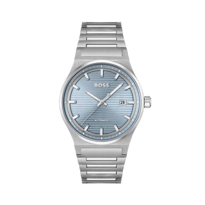 Boss Mens CANDOR Auto Round Ice Blue Date Dial Stainless Steel Bracelet Watch 1514118