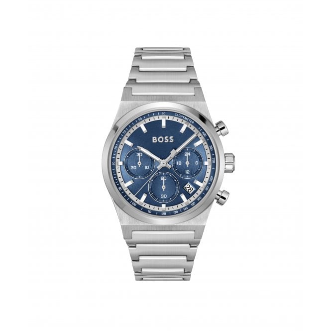 Boss Mens CANDOR CHRONO Round Blue Chronograph Dial Stainless Steel Bracelet Watch 1514250