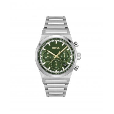 Mens CANDOR CHRONO Round Green Chronograph Dial Stainless Steel Bracelet watch 1514220