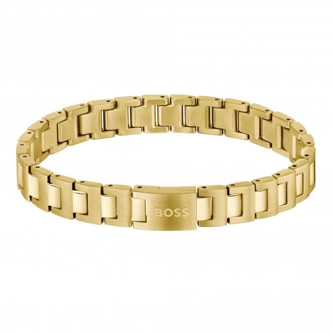 Boss Mens CANDOR Gold Plated Matt Polished Bracelet 1580753