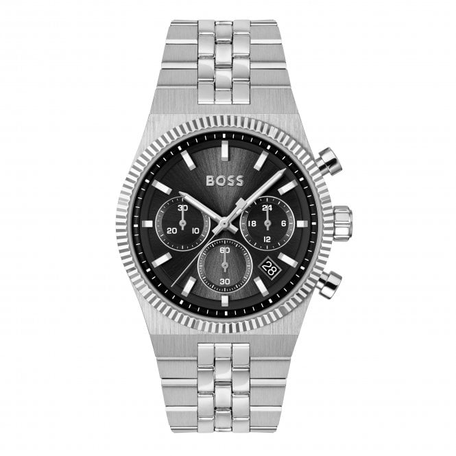 Boss Mens CANDOR PRIME Round Black Chronograph Dial Stainless Steel Bracelet Watch 1514307