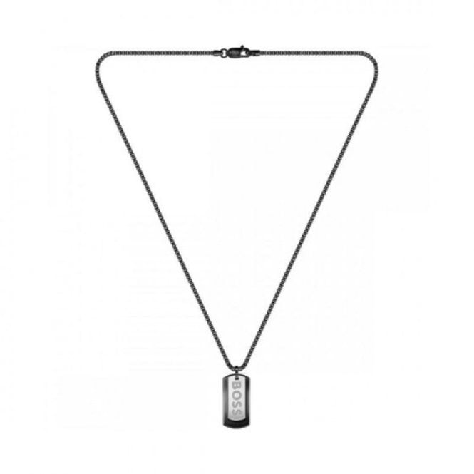 Boss Mens DEVON Two Colour Black IP And Steel Dog Tag & Chain 1580577
