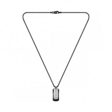 Mens DEVON Two Colour Black IP And Steel Dog Tag & Chain 1580577