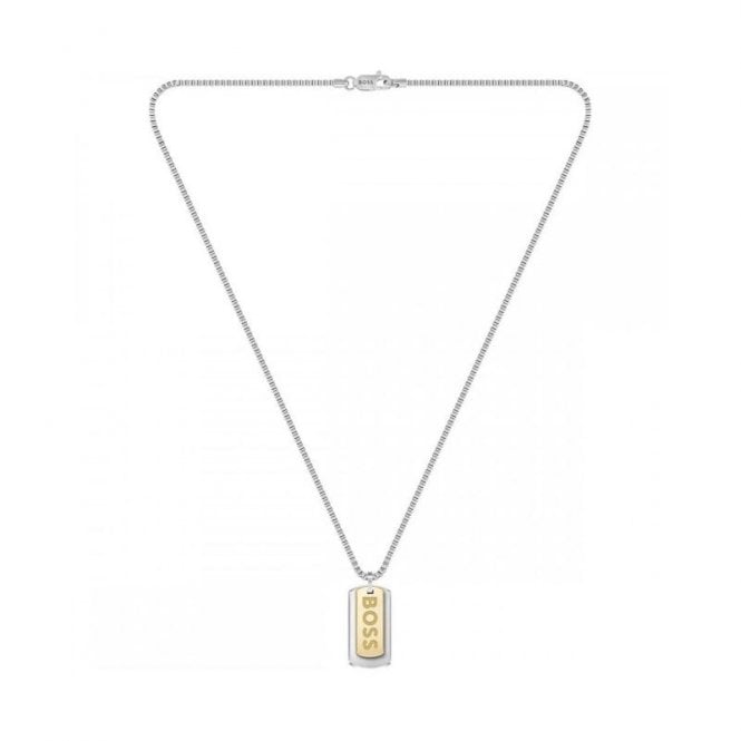 Boss Mens DEVON Two Colour Steel And Gold Dog Tag & Chain 1580576