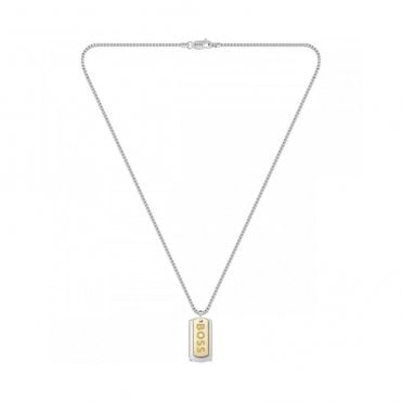 Mens DEVON Two Colour Steel And Gold Dog Tag & Chain 1580576