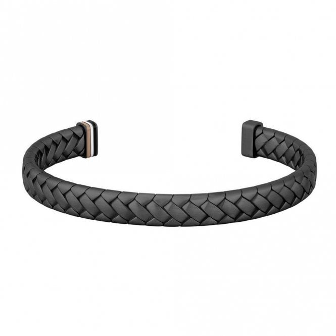 Boss Mens Doran Black Herringbone Cuff Bracelet 1580673