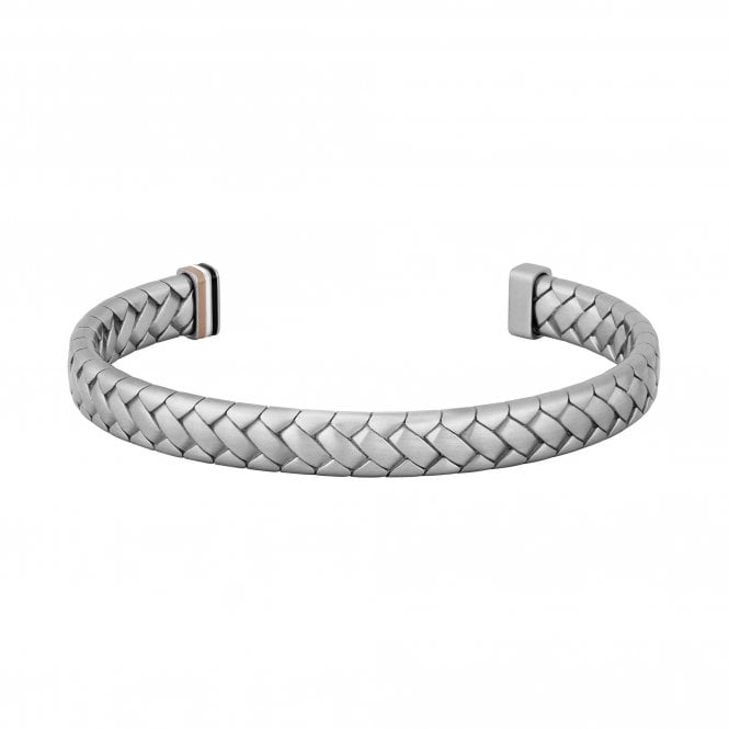 Boss Mens Doran Brushed Stainless Steel Herringbone Cuff Bracelet 1580671