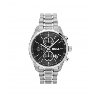 Mens GRAND PRIX 44 Round Black Chronograph Dial Stainless Steel Bracelet Watch 1514251