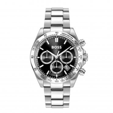 Mens HERO 2.0 Round Black Chronograph Dial Stainless Steel Bracelet Watch 1514267