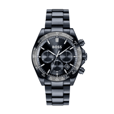 Mens HERO 2.0 Round Blue Black Chronograph Dial Black IP Bracelet Watch 1514270