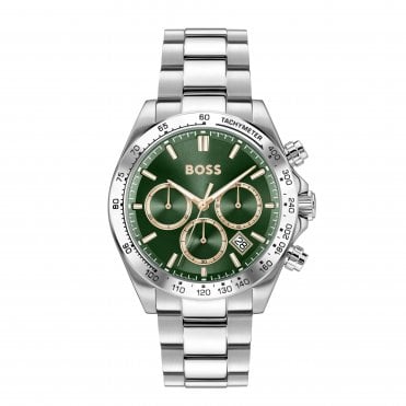 Mens HERO 2.0 Round Green Chronograph Dial Stainless Steel Bracelet Watch 1514268