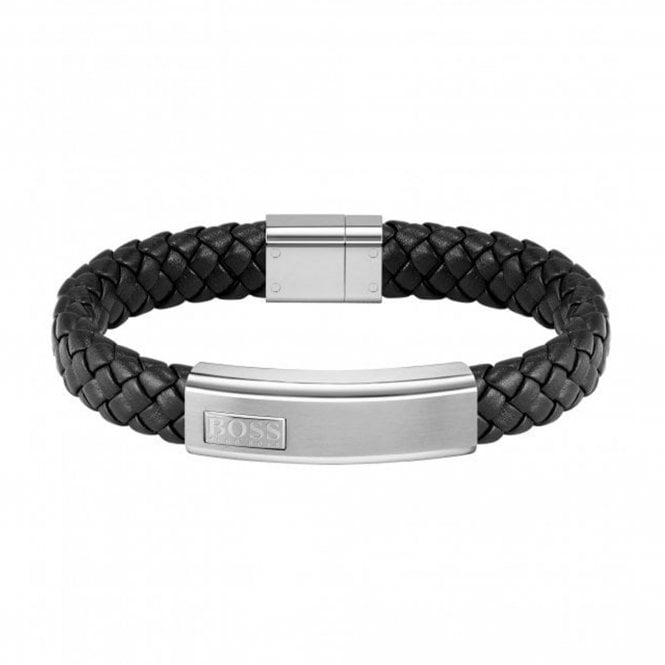 Boss Mens Lander Black Leather Bracelet 1580178M