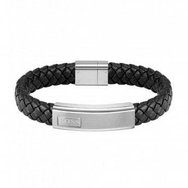 Mens Lander Black Leather Bracelet 1580178M