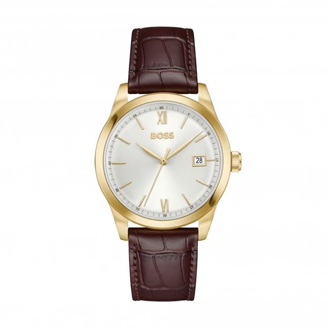 Boss Mens LANGFORD Round Silver Dial Brushed Strap Watch 1514357