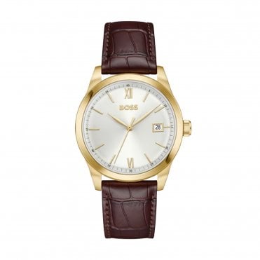 Mens LANGFORD Round Silver Dial Brushed Strap Watch 1514357