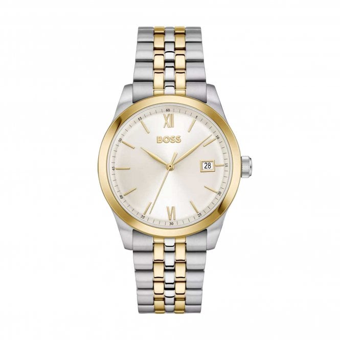 Boss Mens LANGFORD Round Silver Dial Two Tone Bracelet Watch 1514358
