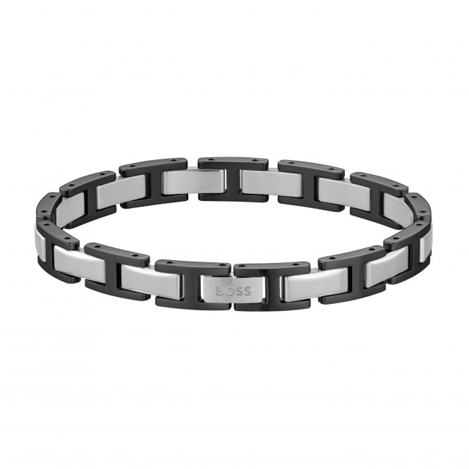 Boss Mens NOLAN 2 Colour Black/Steel Link Bracelet 1580794